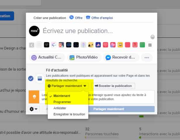 programmer une publication facebook